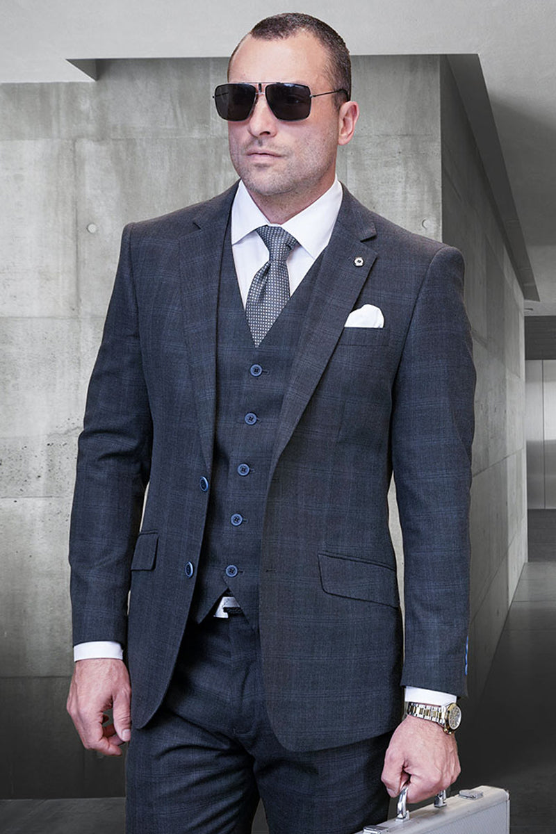 New Fashion Dark Plaid Men's Suit