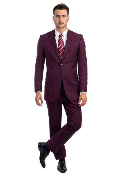 Men's Two Button Basic Modern Fit Business Suit in Burgundy