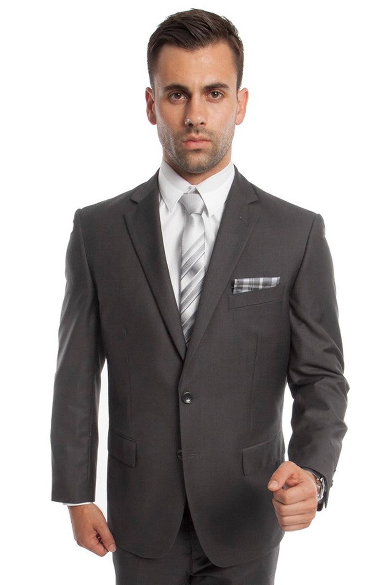 Men's 2 Button Slim Fit Grey Birdseye Cheap Priced Business Suits Clearance Sale main image 0