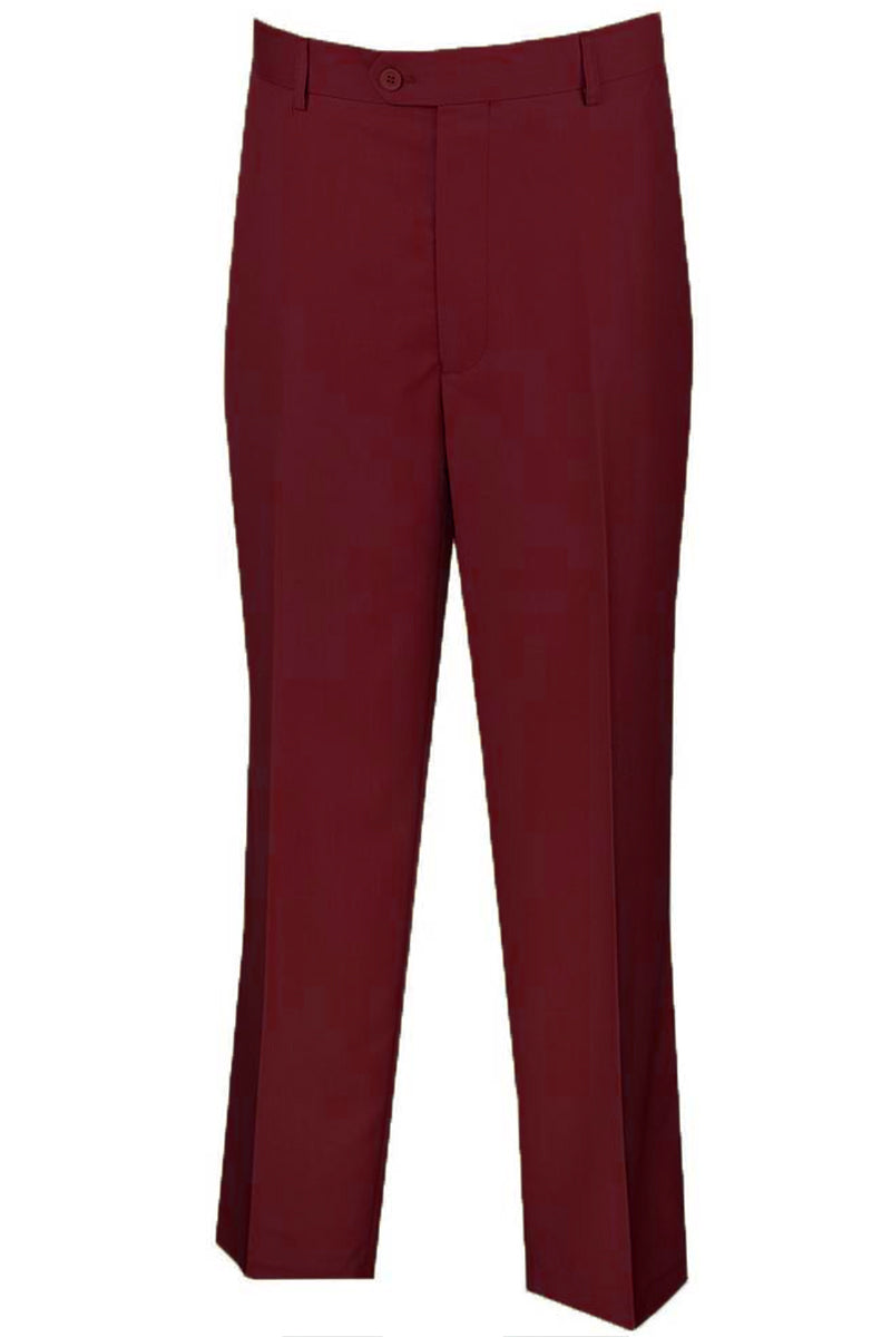 Men's Regular Fit Wool Feel Flat Front Dress Pants in Burgundy –  SignatureMenswear