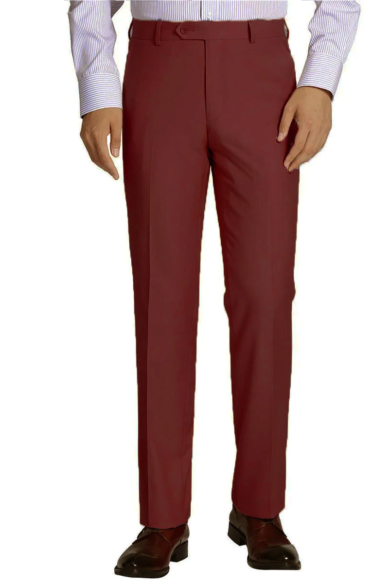 Men s Slim Fit Wool Feel Dress Pants in Burgundy