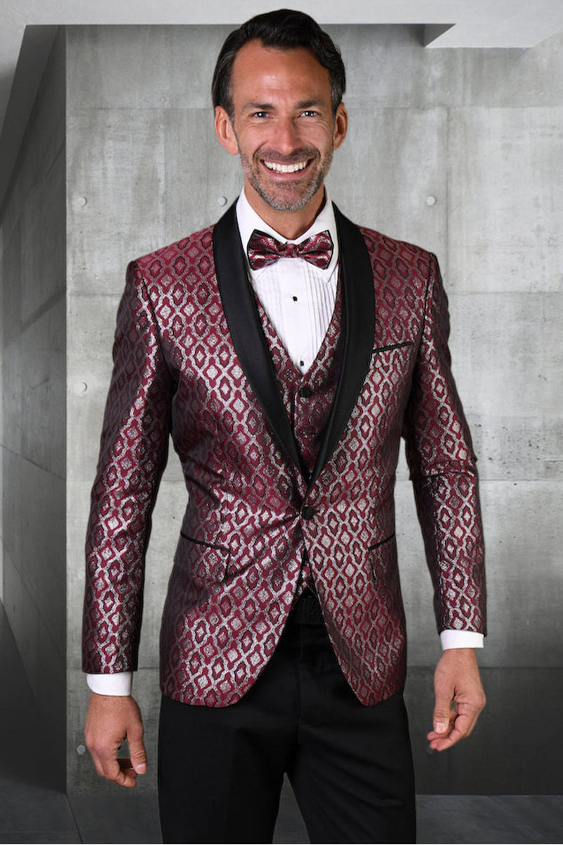 Men's Designer Vested Wedding & Prom Tuxedo in Purple & Gold Floral Paisley main image 1