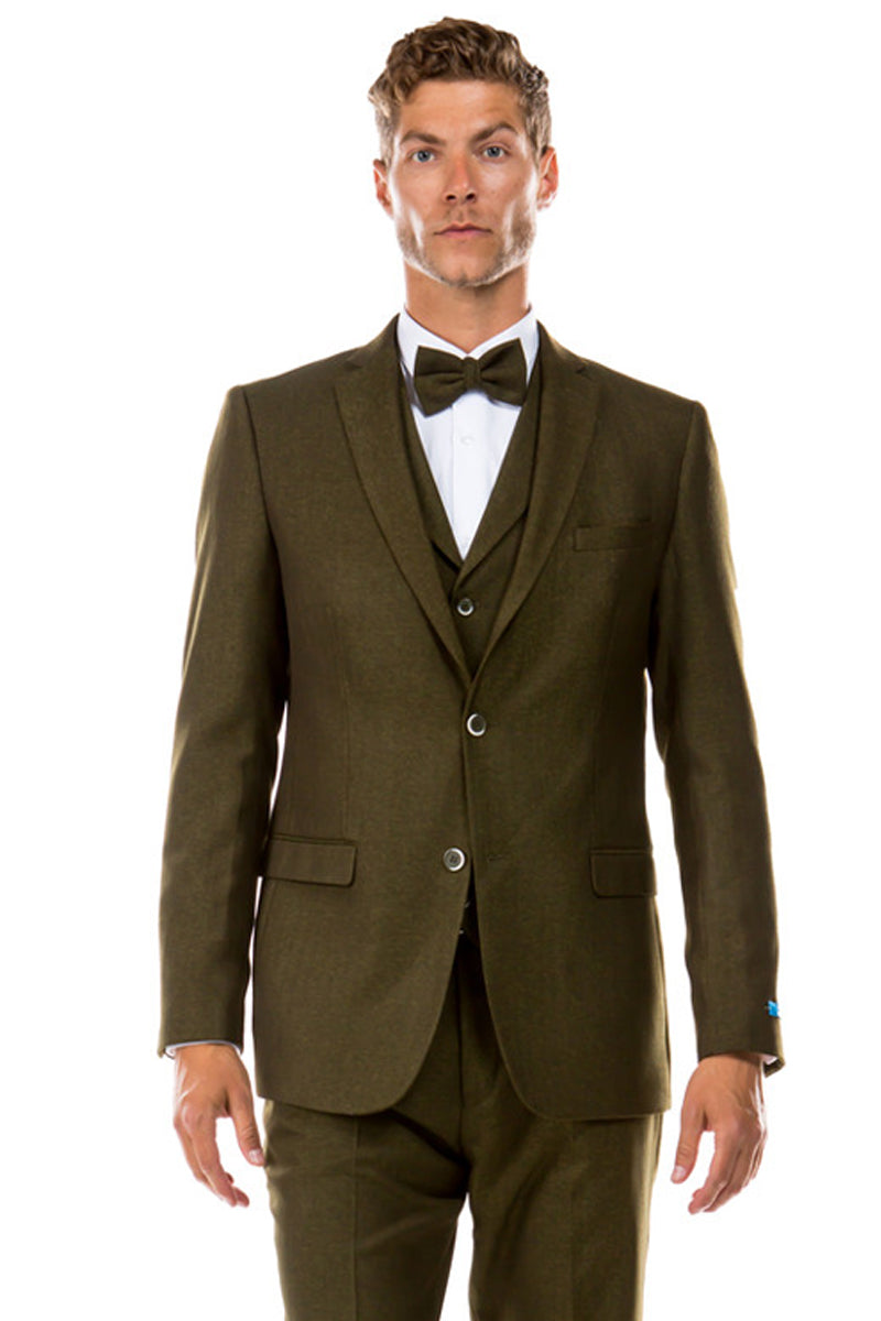 Men's Two Button Vested Vintage Style Tweed Wedding Suit in Olive