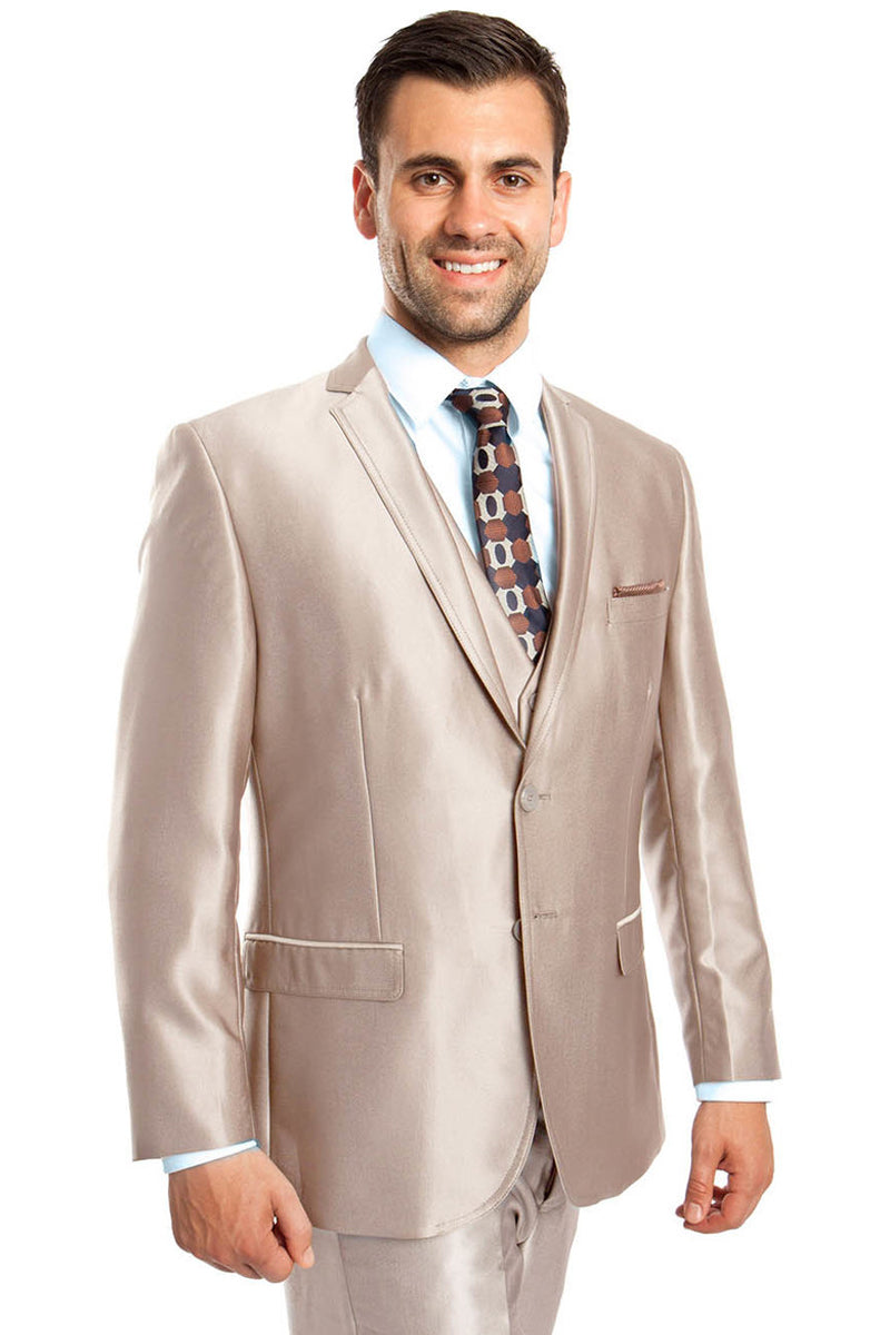 Men's Two Button Vested Shiny Sharkskin Wedding Prom Fashion