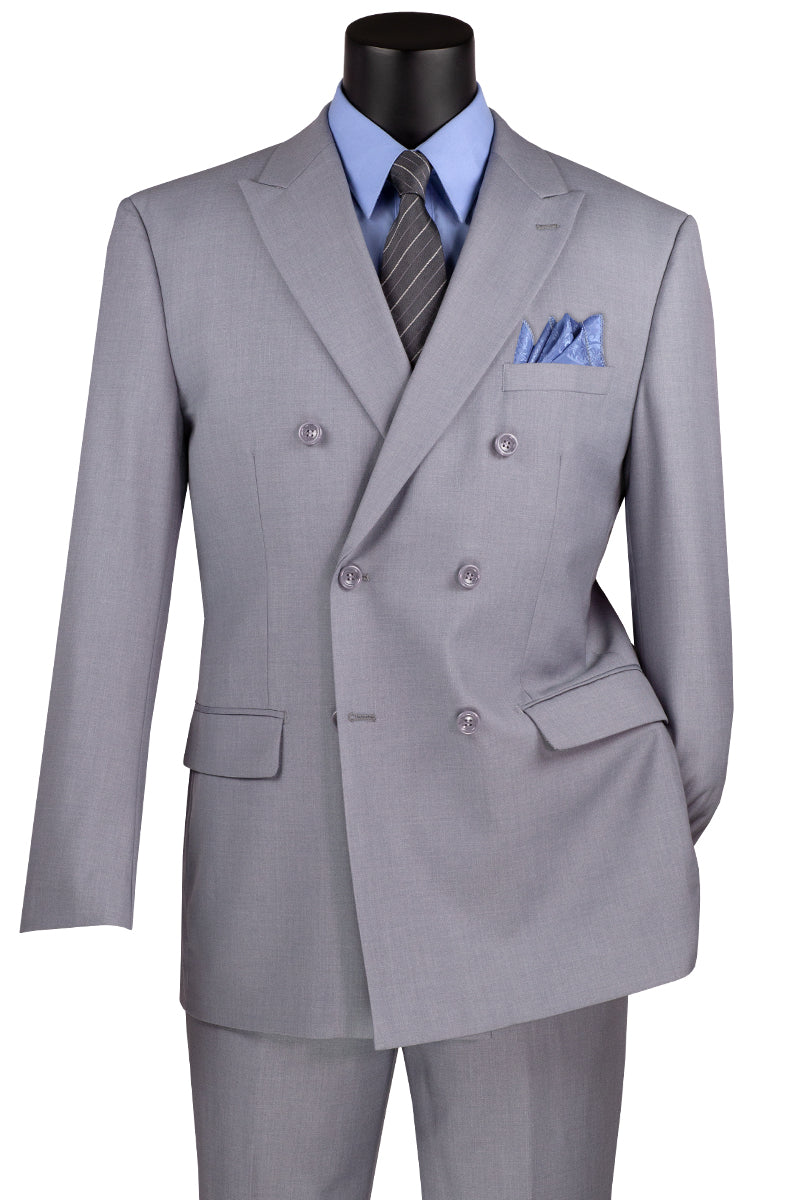 Light Grey Double Breasted Regular Fit Suit