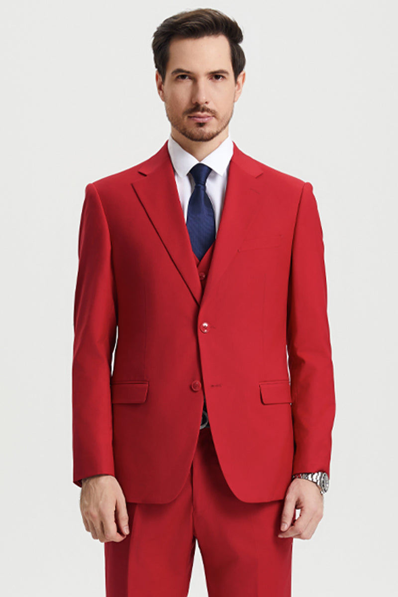Men's Two Button Vested Stacy Adams Basic Designer Suit in Burgundy