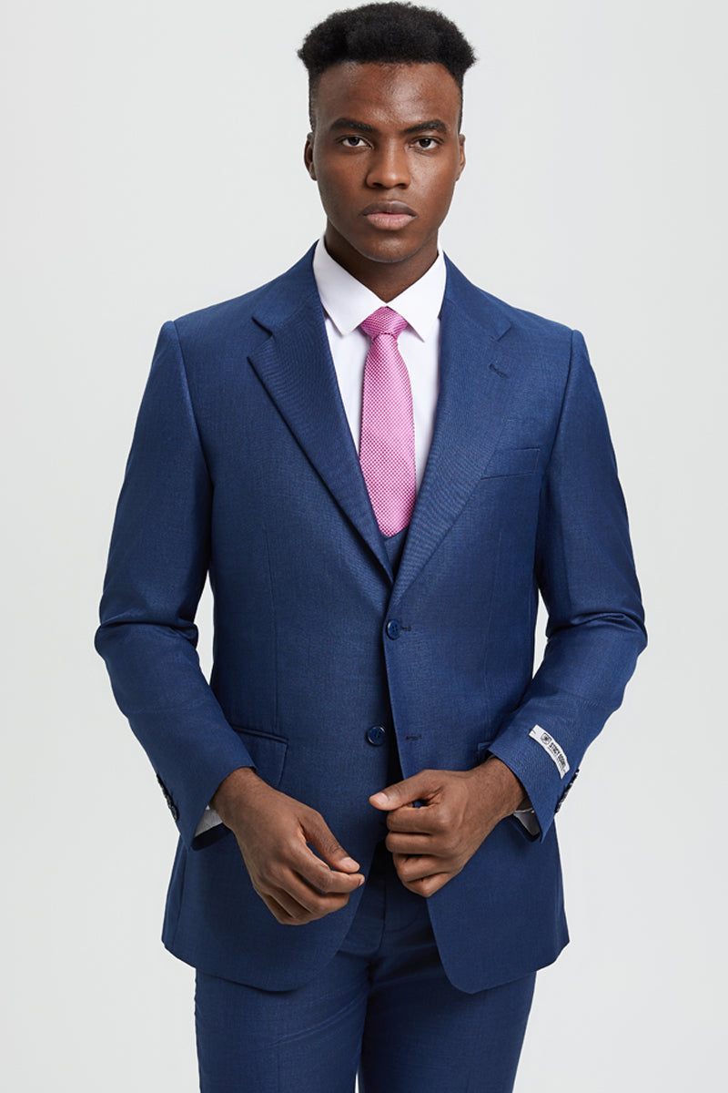 Marc Darcy Wedding Suits Men's Stacy Adams Vested Sharkskin Pattern Business Suit in Tan