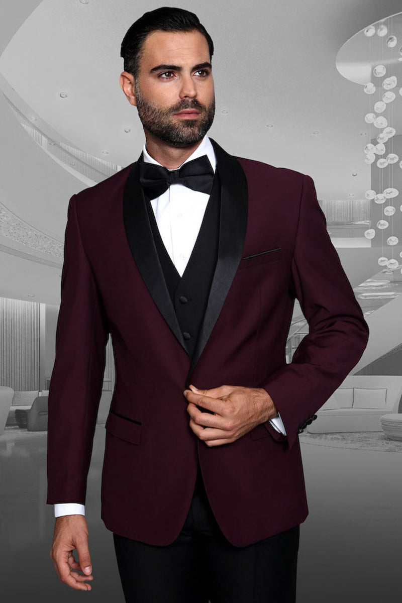 Mens Classic Velvet Modern Fit Tuxedo Dinner Jacket in Burgundy main image 0