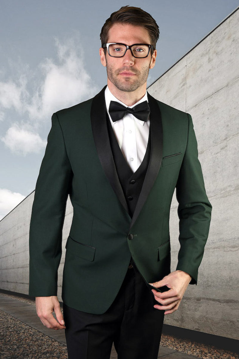 Men's Vested Classic Dinner Jacket Wedding Tuxedo in Hunter Green 38 Regular / Green