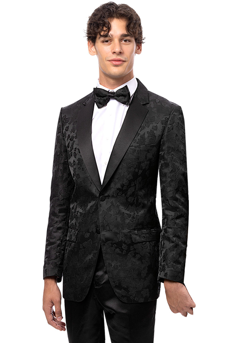 Men's Two Button Shiny Floral Print Prom Tuxedo Jacket in Black –  SignatureMenswear