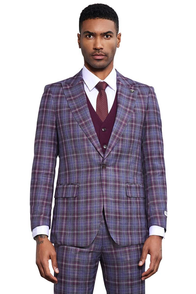 Men's Stacy Adams Modern Fit Windowpane Plaid Blazer in Grey main image 0