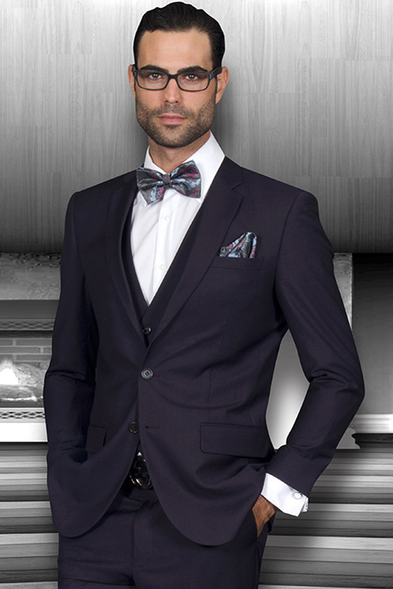 Vested 3 Piece 2 Button Men's Suit And A Vest Plum ~ Eggplant Business Suit  - Three Piece Suit main image 1