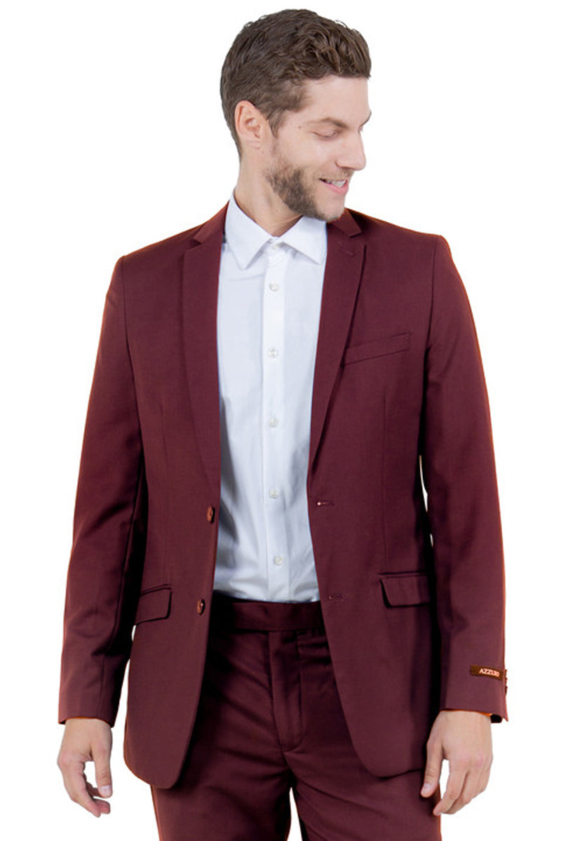 Men's Basic Slim Fit Vested Business Suit in Burgundy