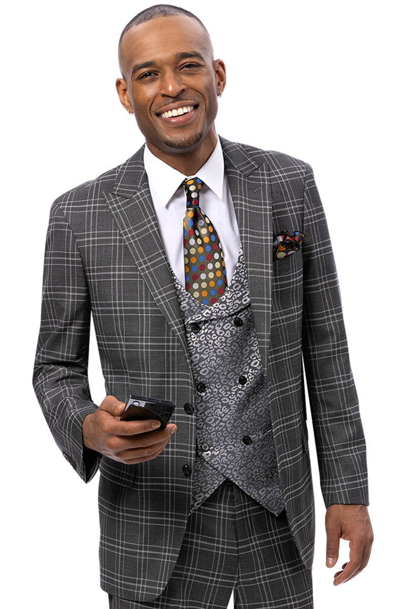 Mens Pink Plaid Windowpane Suit – Slim Fit Fashion Suit main image 1