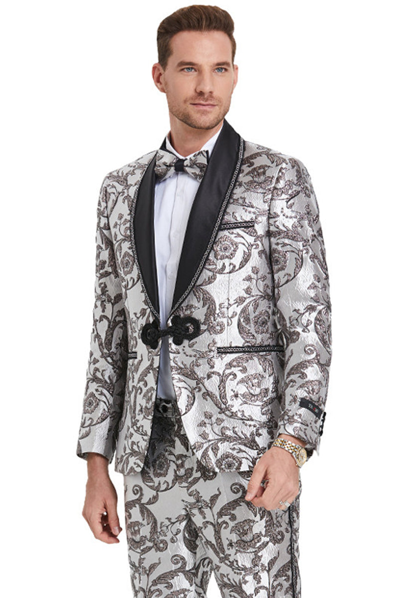 Mens Silver & Black Wedding & Prom Smoking Jacket Tuxedo 34R / Silver Mens Silver & Black Wedding & Prom Smoking Jacket Tuxedo 34R / Silver