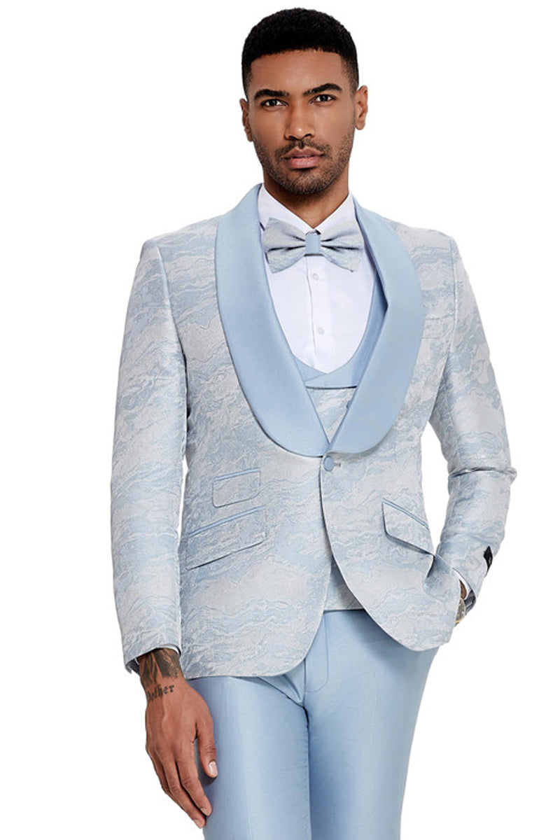 Men's Designer Vested Contrast Peak Lapel Wool Wedding & Prom Tuxedo in White Paisley & Burgundy main image 0