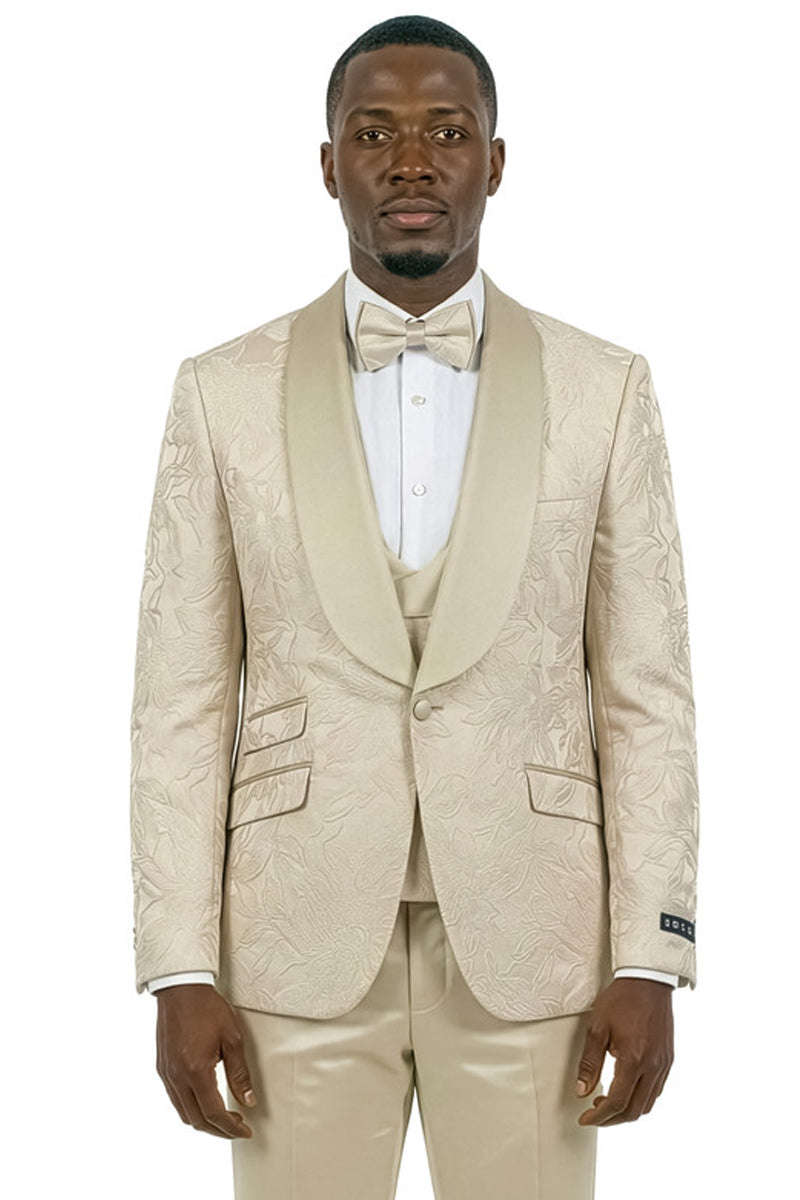 Men's Slim Fit Satin Paisley Wedding & Prom Tuxedo in Champagne – SignatureMenswear