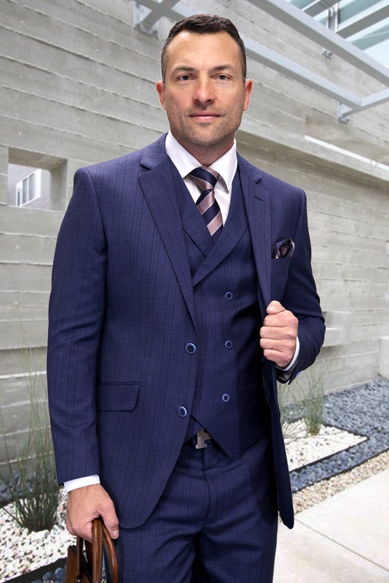 Mens 2 Button Modern Fit Vested Wool Suit in Red main image 0