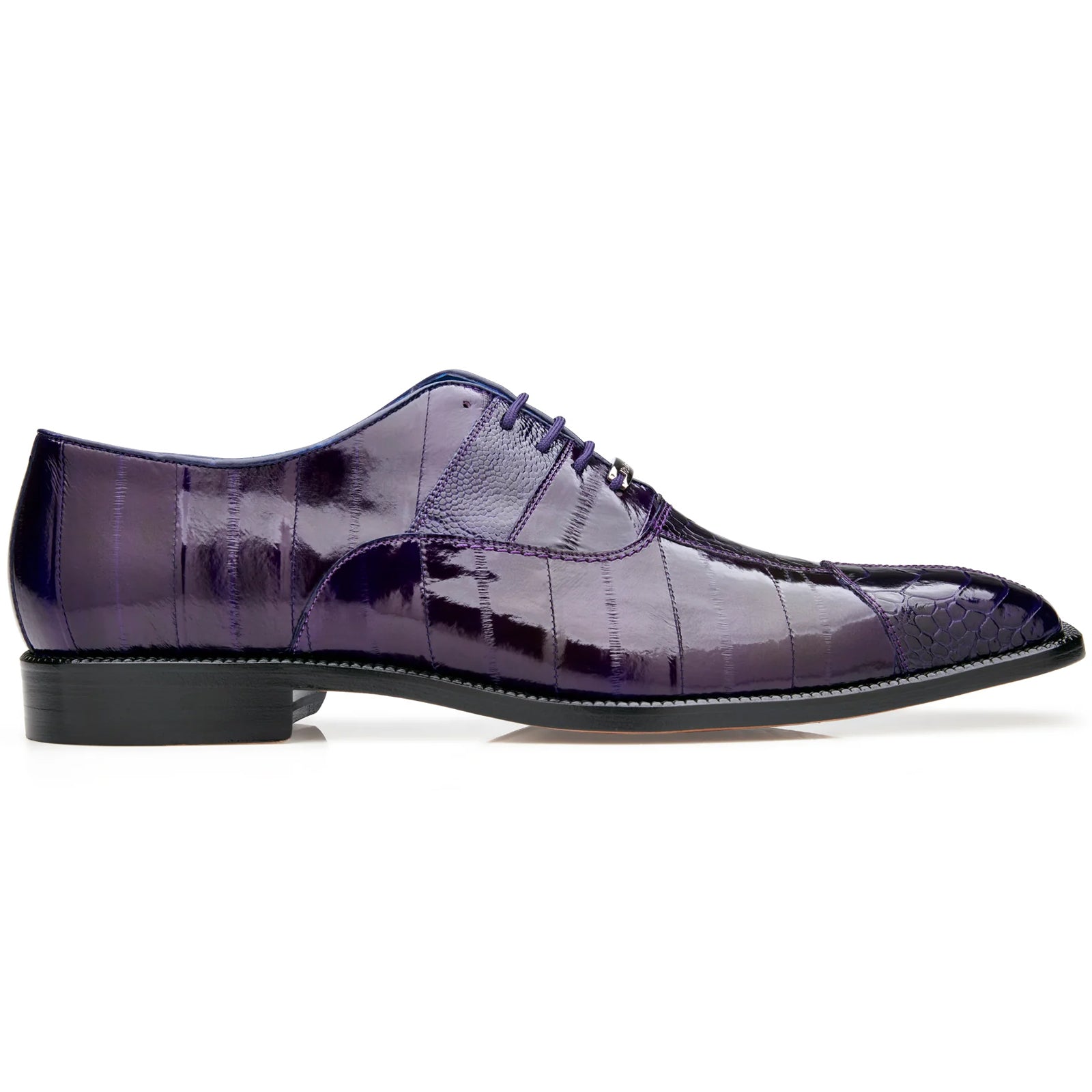 Men's Belvedere Nino Slanted Wingtip Ostrich Leg & Eel Dress Shoe in Black