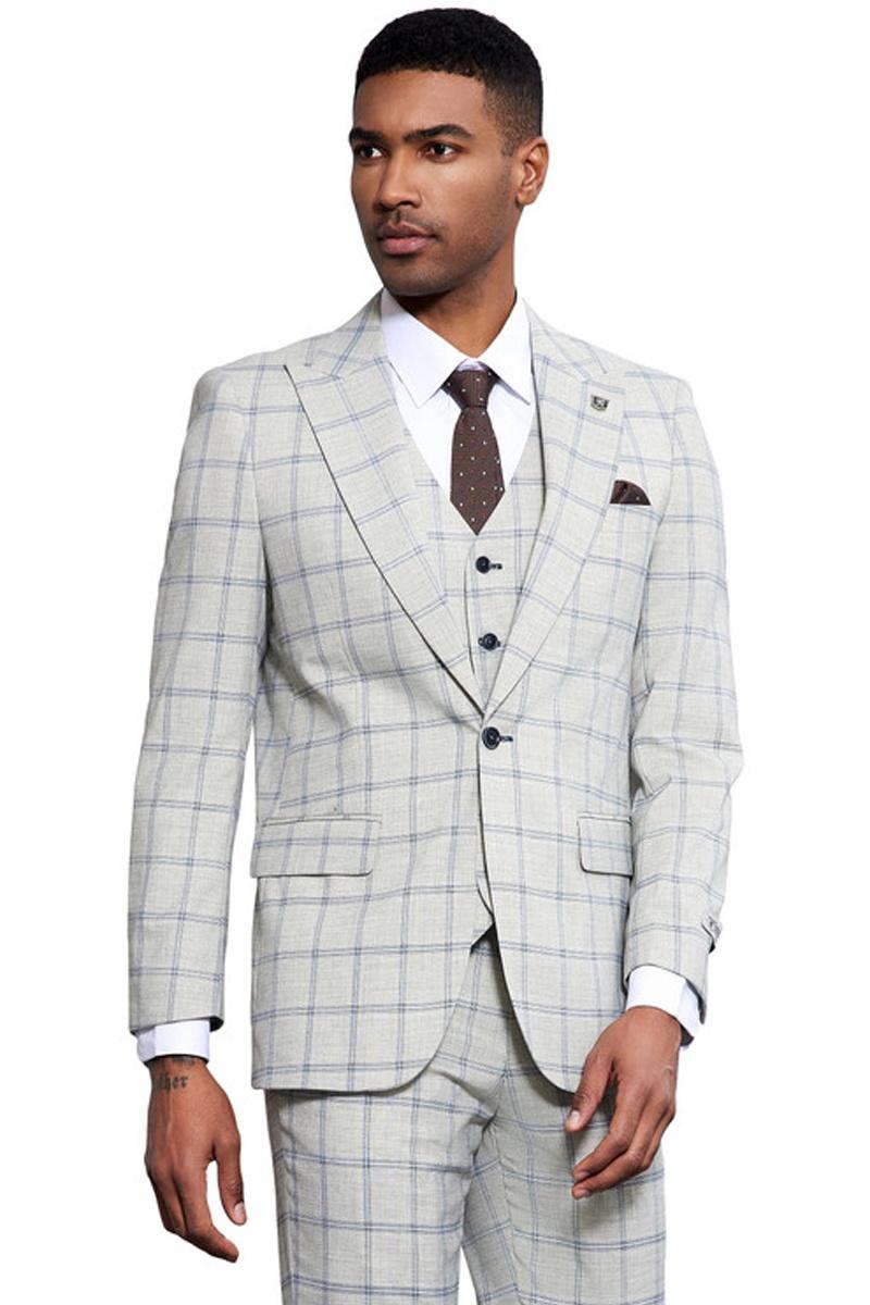 Men's Stacy Adams Vested Modern Fit Windowpane Plaid Suit in Olive Green main image 0