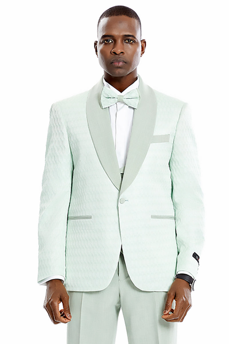 Men's One Button Vested Honeycomb Lace Design Wedding & Prom Tuxedo in Mint Green 40 Long / Mint Green Men's One Button Vested Honeycomb Lace Design Wedding & Prom Tuxedo in Mint Green 40 Long / Mint Green