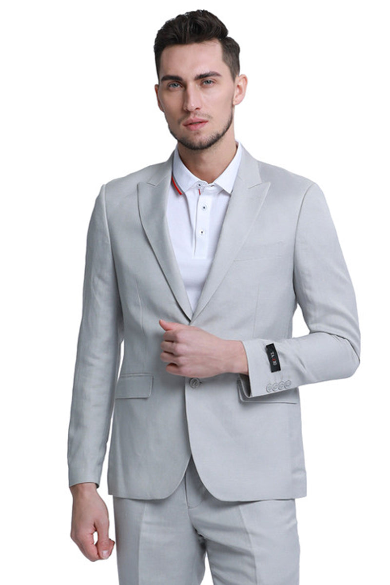 Men's Two Button Peak Lapel Summer Linen Style Beach Wedding Suit
