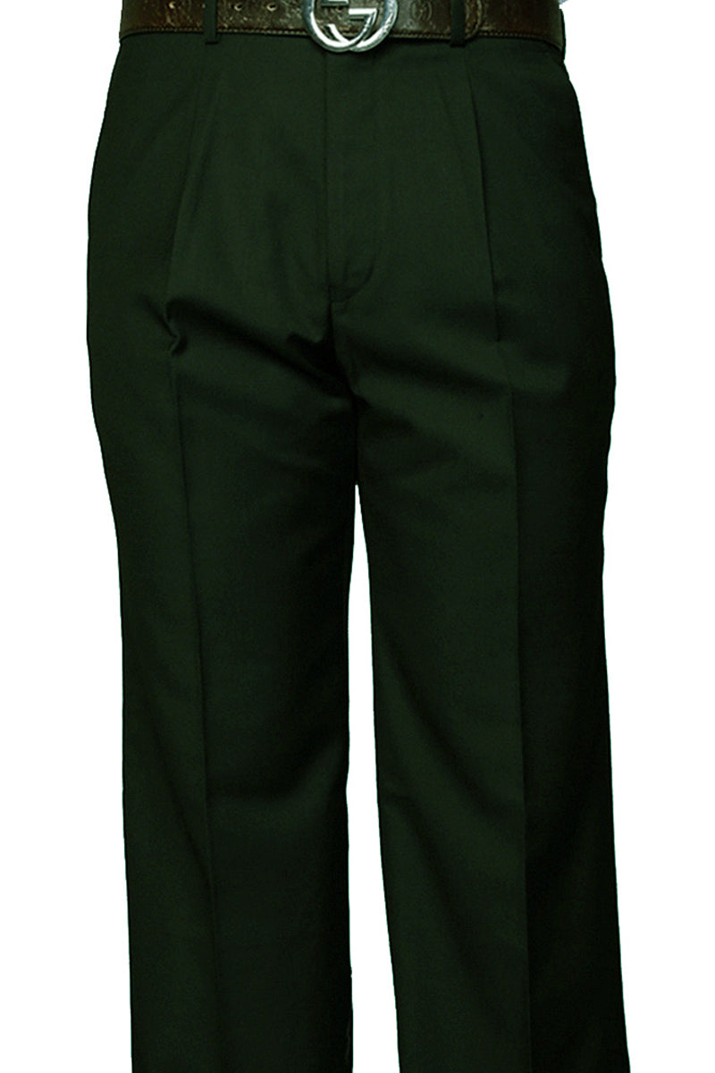 Men's 100% Wool Classic Fit Pleated Dress Pant in Hunter Green, 46 / Hunter
