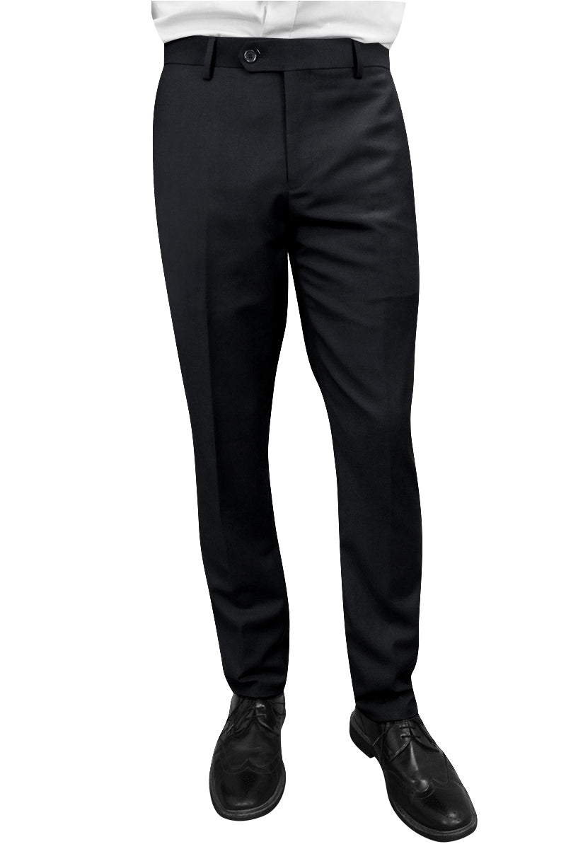 Men's 100% Wool Slim Fit Flat Front Dress Pant in Black – SignatureMenswear