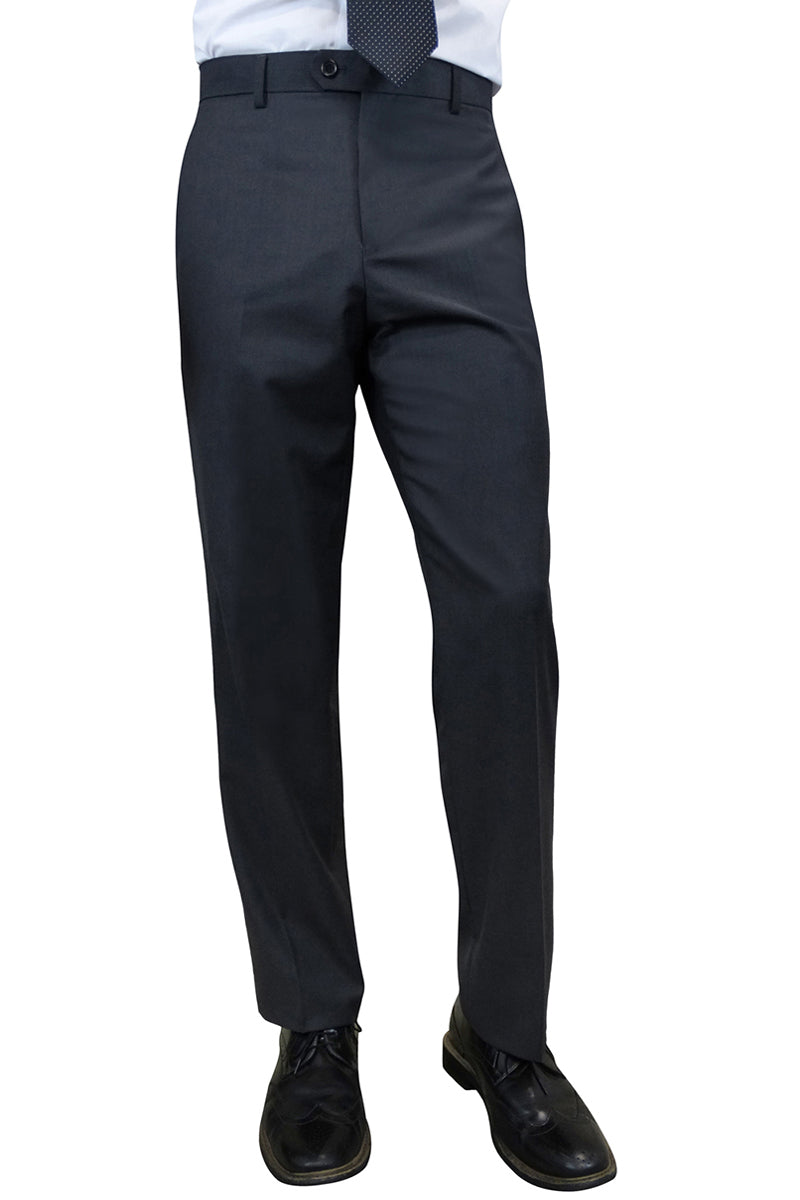 Men's 100% Wool Slim Fit Flat Front Dress Pant in Charcoal Grey ...