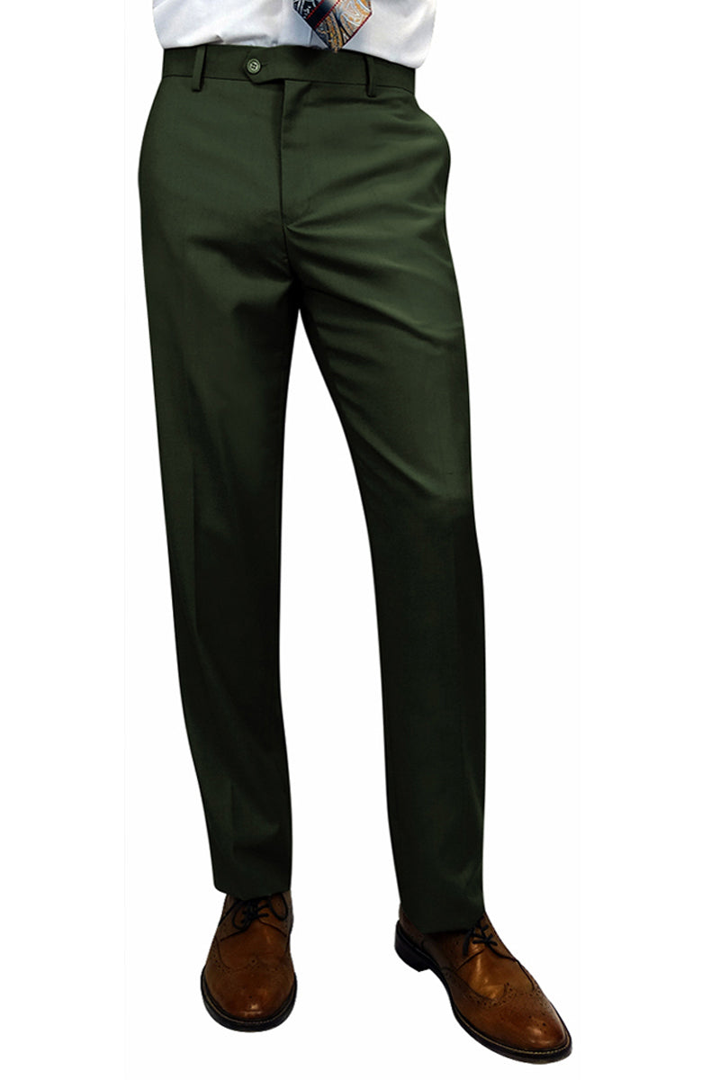 Men's 100% Wool Slim Fit Flat Front Dress Pant in Hunter Green 38 / Hunter Men's 100% Wool Slim Fit Flat Front Dress Pant in Hunter Green 38 / Hunter
