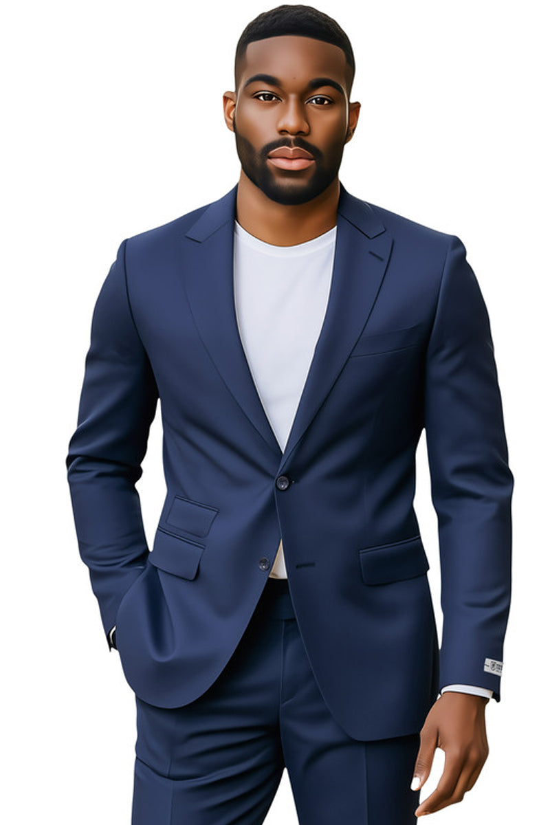 Men's Stacy Adams Basic Slim Fit Wedding & Business Suit in Navy Blue –  SignatureMenswear