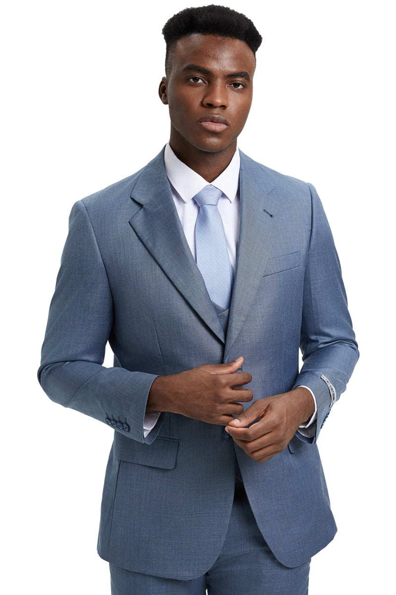 Men's Stacy Adams Vested Sharkskin Weave Pattern Suit in Grey
