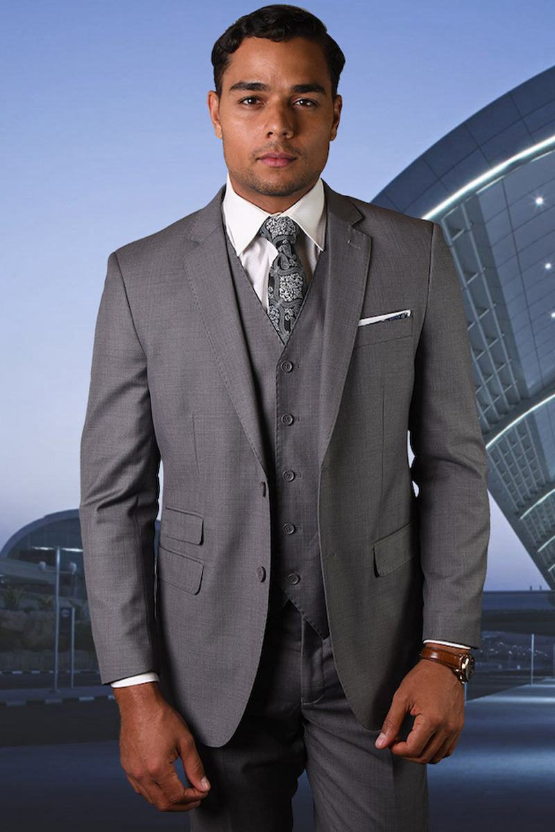 Men's Two Button Modern Fit Wool Suit in Sage Green Plaid with Double Breasted Vest