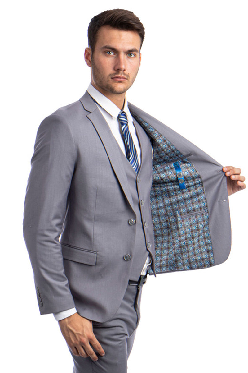 Gray Men's Two Button Front Pants Slim-fit 2 Piece Suits - Two piece Business suits Suit main image 1