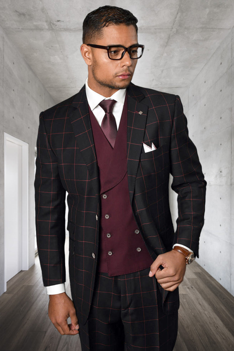 Men's Designer Wool Vested Suit in Black Glenplaid by Statement main image 0