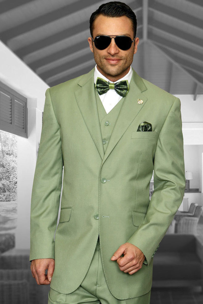 Men's Designer Vested Modern Fit Wool Business & Wedding Suit in Apple Green 42 Regular / Applegreen