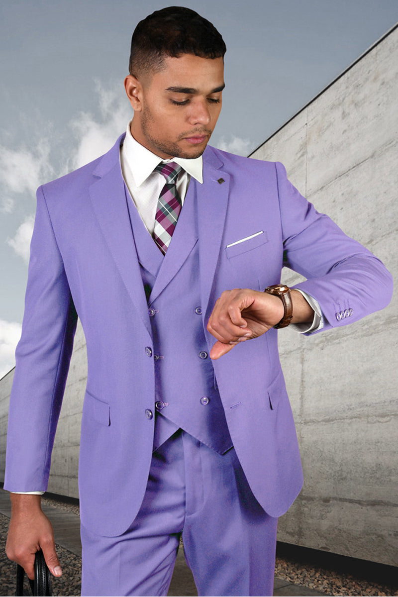 Men's Designer Wool Suit with Double Breasted Vest in Burgundy Windowpane Plaid main image 1