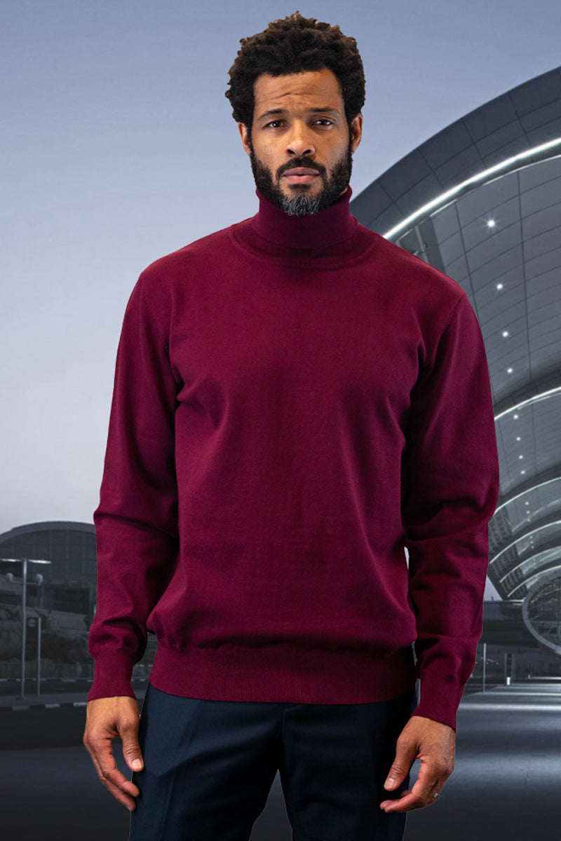 Outfit Maroon Turtleneck Sweater Men's Maroon Turtleneck