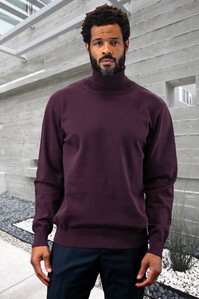 Outfit Maroon Turtleneck Sweater Men's Men's Designer Wool