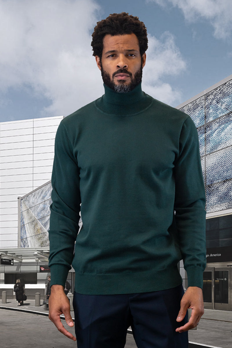 Men's Designer Wool Cashmere Dress Sweater in Hunter Green