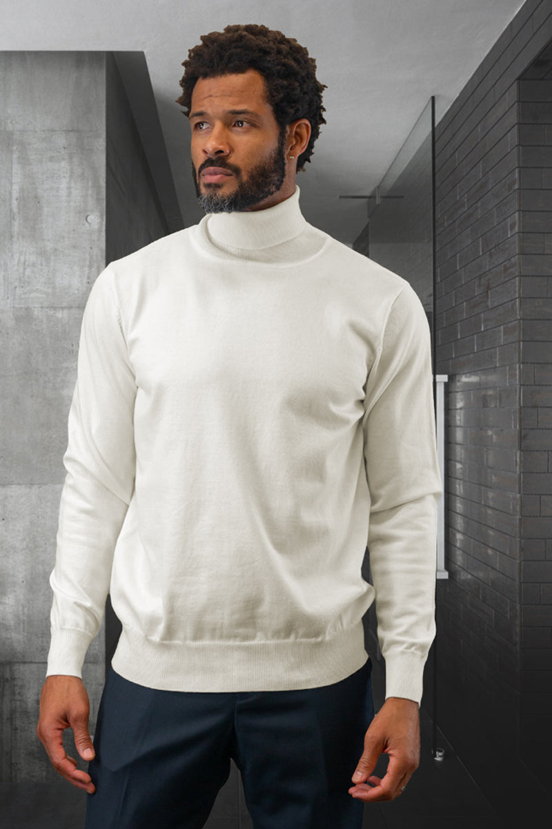 Men's Designer Wool & Cashmere Dress Sweater in Ivory Off White Large / Offwhite Men's Designer Wool & Cashmere Dress Sweater in Ivory Off White Large / Offwhite