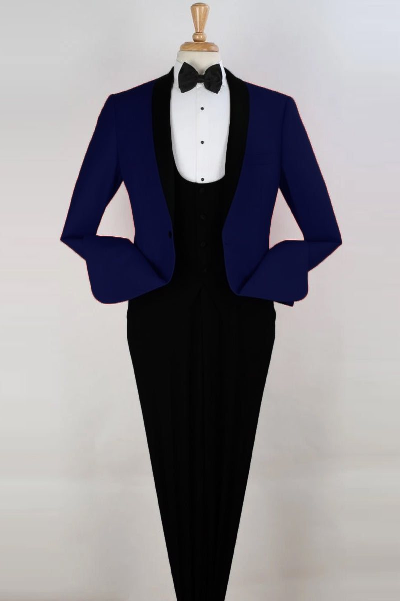 Men's Dark Blue One Button Back Vent Shawl Lapel Tuxedos main image 1
