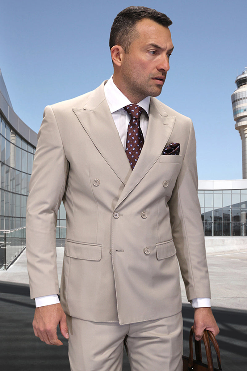 Mens Classic Wool Feel Double Breasted Suit in Blue