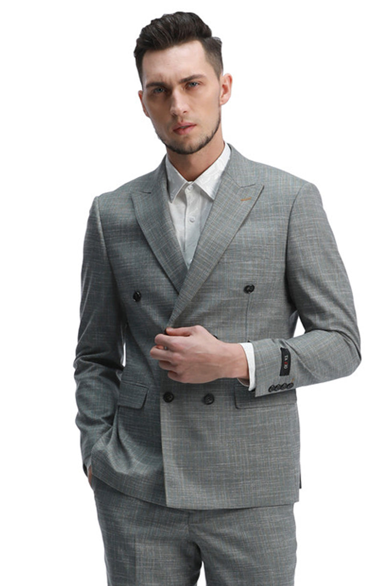 Men's Designer Wool Suit in Hunter Green Sharkskin with Double Breasted Vest main image 0