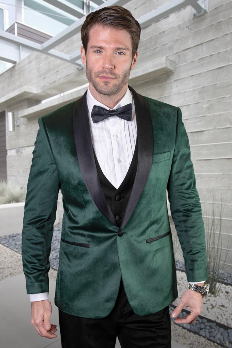 Men's Modern Fit Wedding & Prom Tuxedo Jacket in Hunter Green with Diamond Studs main image 1