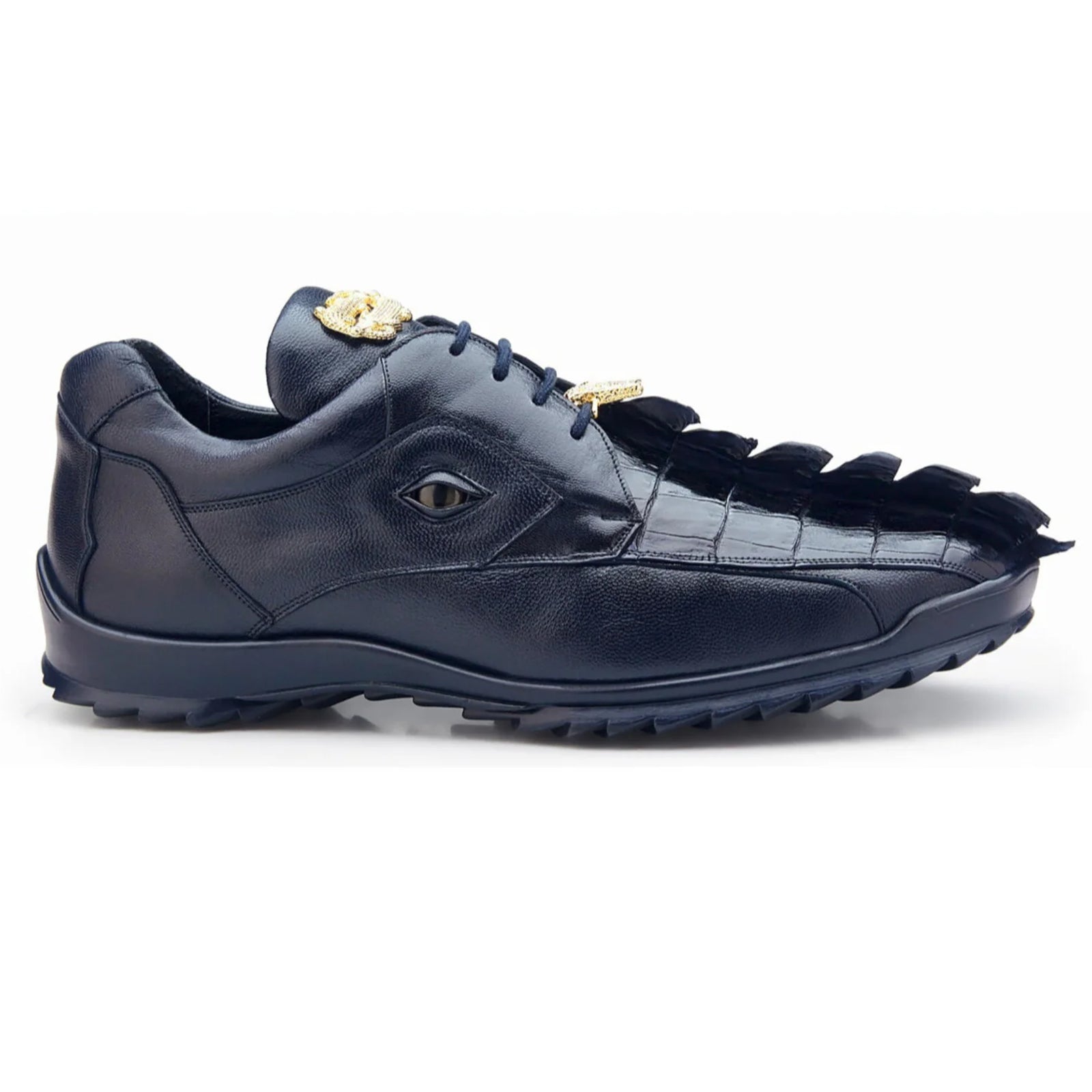 Belvedere Vasco Night Blue Genuine Hornback Crocodile  Soft Calf Casual Sneakers with Eyes
