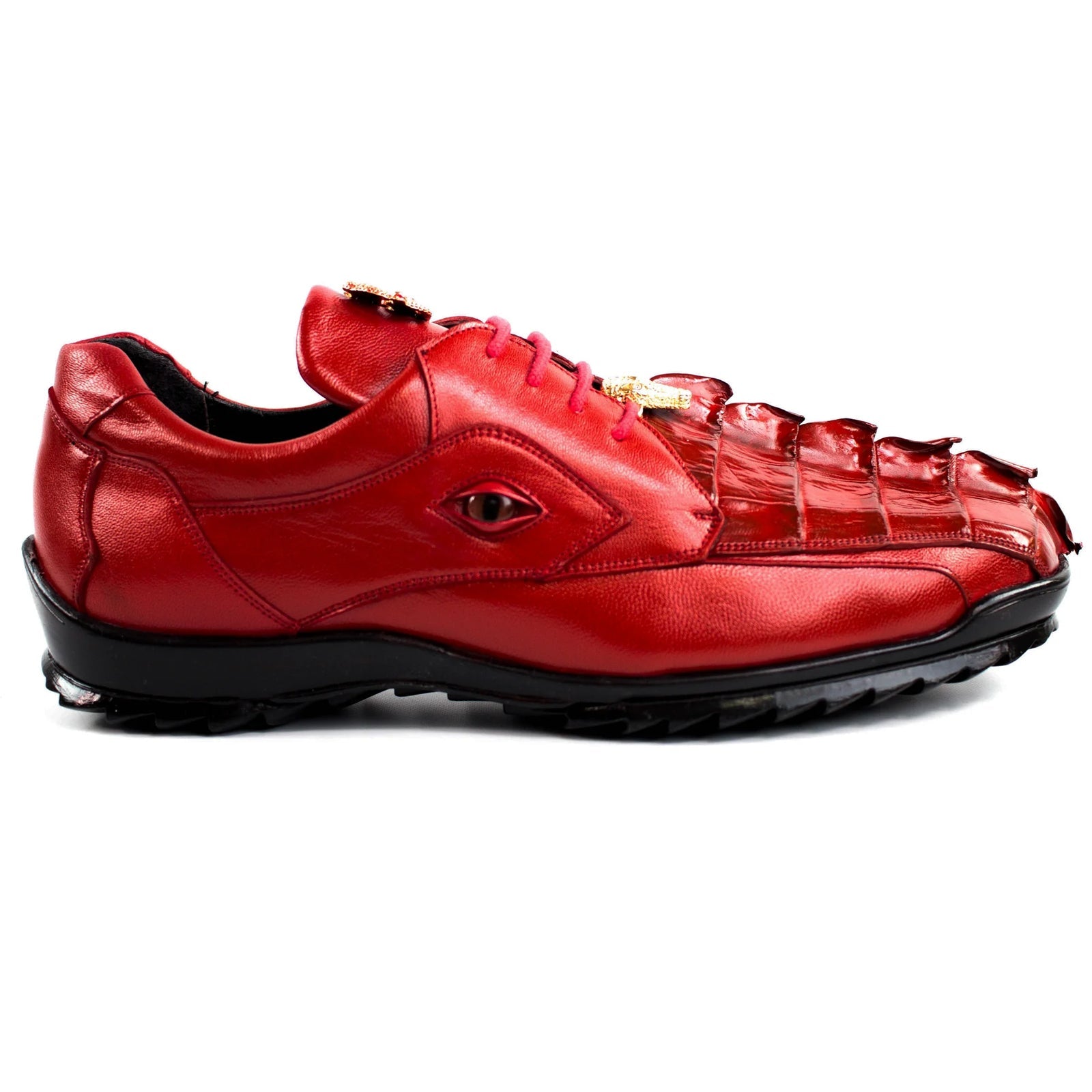 Belvedere Vasco  Red Genuine Hornback Crocodile  Soft Calf Casual Sneakers with Eyes