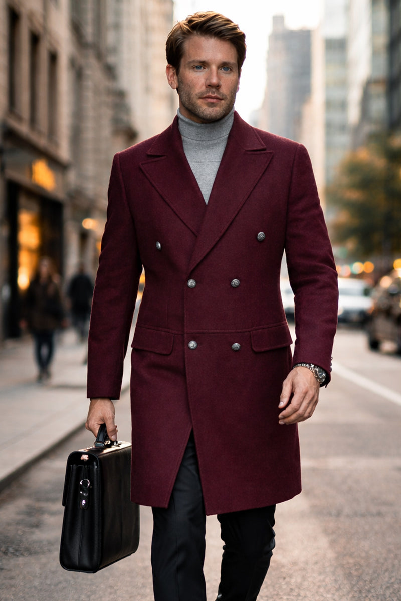 Men's Designer 100% Double Breasted Winter Overcoat with Removable