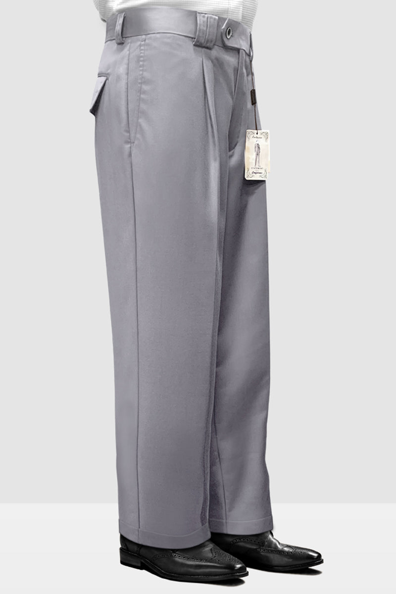 Men's Designer Wool Pleated Wide Leg Dress Pants in Grey