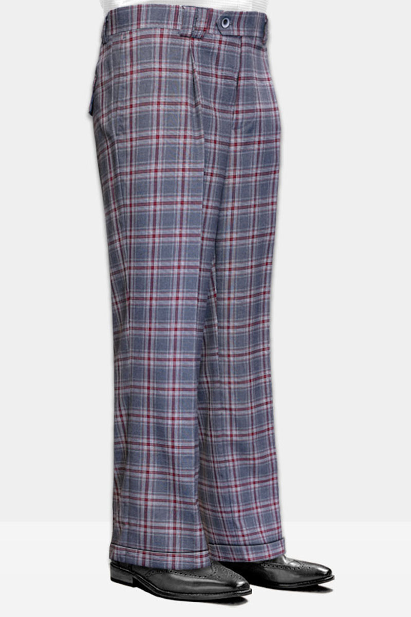 Men's Designer Wool Pleated Wide Leg Dress Pants in Red main image 1